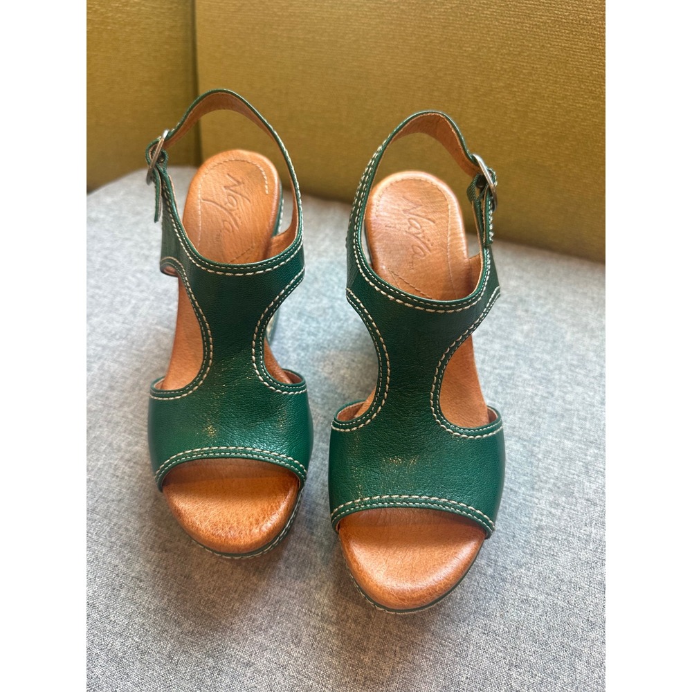 Naya Eternal Green Leather Woven Raffia Wedge Sandals Womens 6M A5277L1300